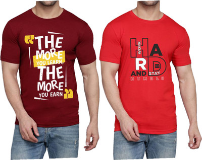 WOOSTRO Printed Men Round Neck Red, Maroon T-Shirt