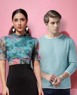 THE DRY STATE Printed Couple Round Neck Multicolor T-Shirt