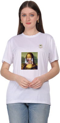 SOLBLOOMS Printed Women Round Neck White T-Shirt