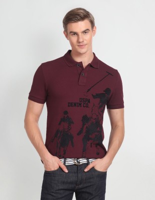 U.S. Polo Assn. Denim Co. Printed Men Polo Neck Red T-Shirt