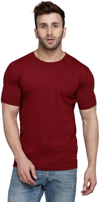 SLOWLORIS Solid Men Round Neck Maroon T-Shirt