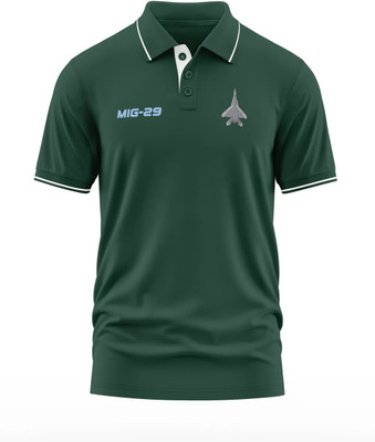 Warriorworld Printed Men Polo Neck Green T-Shirt