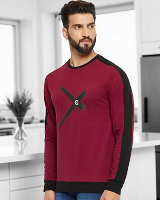 FASHIUM Printed Men Round Neck Maroon T-Shirt