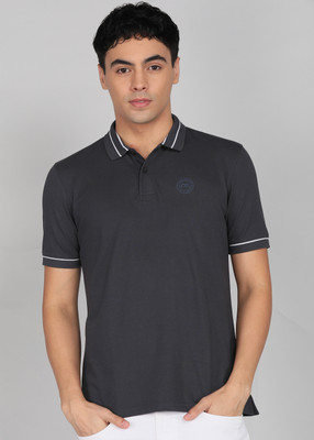 PETER ENGLAND Solid Men Polo Neck Black T-Shirt