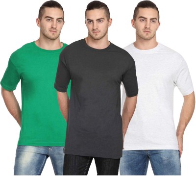 multus Solid Men Round Neck Black, Green, White T-Shirt