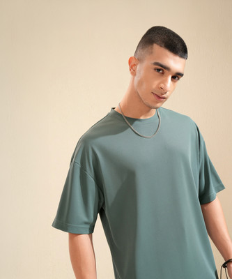 HIGHLANDER Self Design Men Round Neck Green T-Shirt