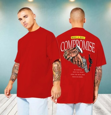 Htwok Trends Printed Men Round Neck Red T-Shirt