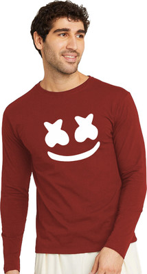OrrganicChics Printed Men Round Neck Maroon T-Shirt
