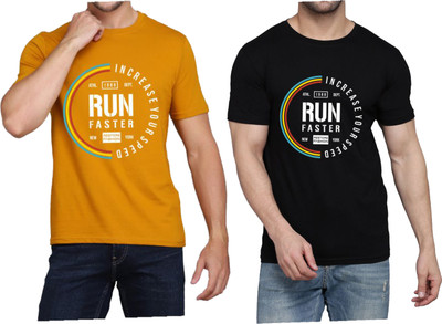 WOOSTRO Printed Men Round Neck Brown, Black T-Shirt