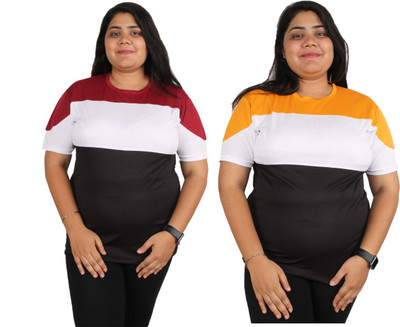 Oishee Printed Women Round Neck Maroon, Yellow T-Shirt