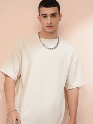 HIGHLANDER Self Design Men Round Neck White T-Shirt