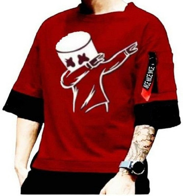 SAHAL Graphic Print Men Round Neck Maroon T-Shirt