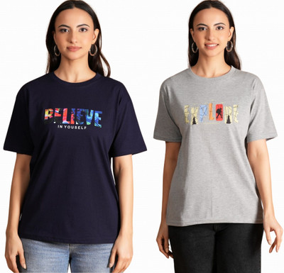 METRONAUT Typography Women Round Neck Multicolor T-Shirt