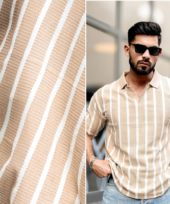 MANIAC Striped Men Polo Neck Beige T-Shirt
