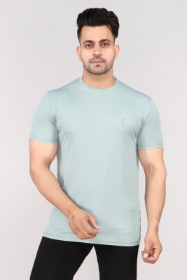 FitCORE Self Design Men Round Neck Green T-Shirt