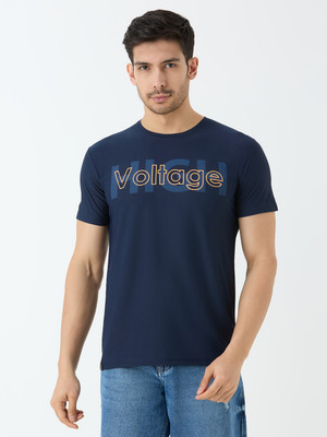 SUPER LOOPER Solid Men Round Neck Blue T-Shirt