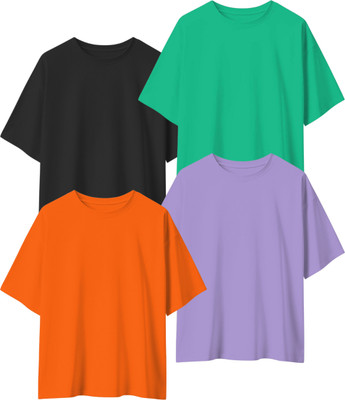 Leotude Solid Men Round Neck Multicolor T-Shirt