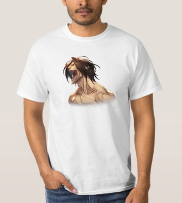 Anime Printed Men Round Neck White T-Shirt