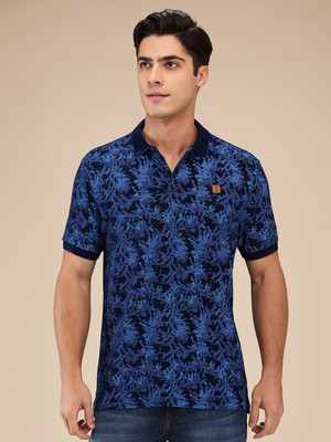 BEING HUMAN Abstract Men Polo Neck Blue T-Shirt