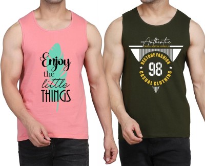 WOOSTRO Typography Men Scoop Neck Pink, Dark Green T-Shirt