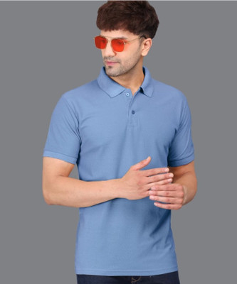 CASUAL LOOK Solid Men Polo Neck Blue T-Shirt