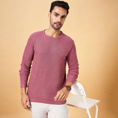 Byford by Pantaloons Solid Men Round Neck Pink T-Shirt
