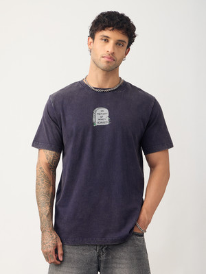 The Souled Store Typography Men Round Neck Purple T-Shirt