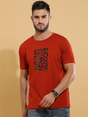 Estilocus Solid Men Round Neck Orange T-Shirt