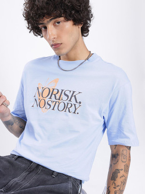 Glitchez Printed Men Round Neck Blue T-Shirt