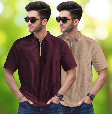 Emporium Striped Men Polo Neck Multicolor T-Shirt