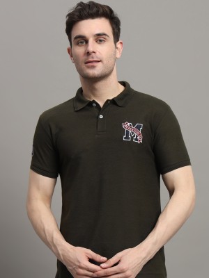 RARHANPREMIUM Embroidered Men Polo Neck Dark Green T-Shirt