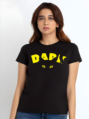 Kaido Graphic Print Women Round Neck Black T-Shirt