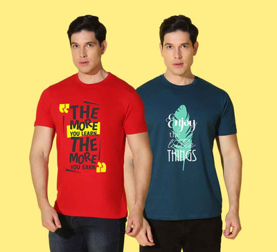 WOOSTRO Printed Men Round Neck Multicolor T-Shirt