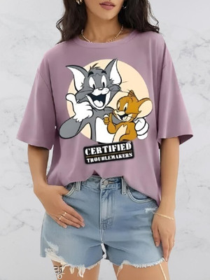 j.j india Graphic Print Women Round Neck Purple T-Shirt
