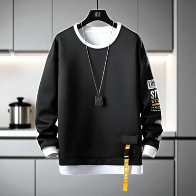 FASHIUM Printed Men Round Neck Black T-Shirt