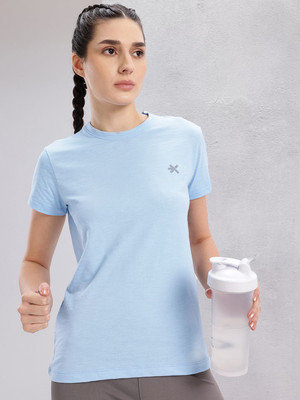HRX by Hrithik Roshan Solid Women Round Neck Blue T-Shirt