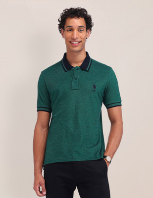 U.S. POLO ASSN. Solid Men Polo Neck Dark Green T-Shirt