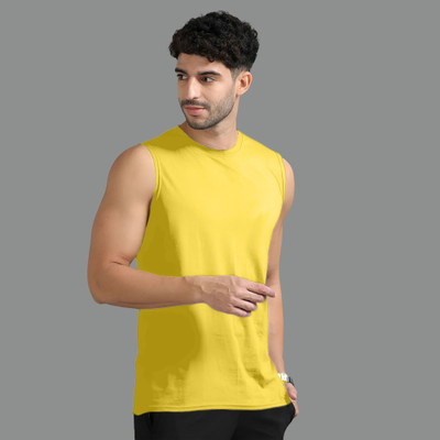 JB Jangoboy Solid Men Round Neck Yellow T-Shirt
