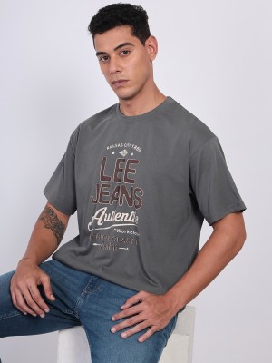 LEE Typography Men Round Neck Grey T-Shirt