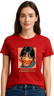 KMBCO Printed Women Round Neck Red T-Shirt