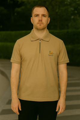Pulsemen Solid Men Polo Neck Yellow T-Shirt