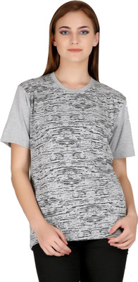 HouseOfCommon Checkered Women Round Neck Grey T-Shirt