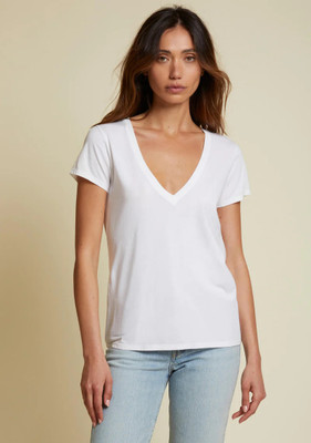 COLOR CAPITAL Solid Women V Neck White T-Shirt