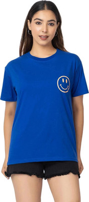 HILFIRE REGION Typography Women Round Neck Dark Blue T-Shirt