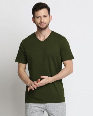 Nilan Tees Wear Solid Men V Neck Green T-Shirt