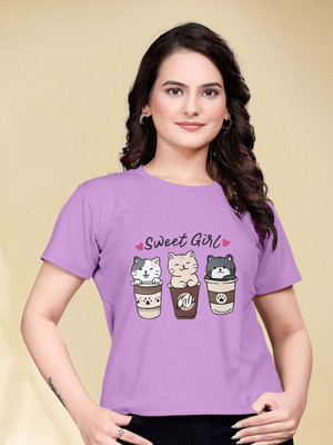 Moda Rapido Printed Women Round Neck Purple T-Shirt
