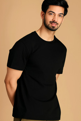 Faith Urban Solid Men Round Neck Black T-Shirt