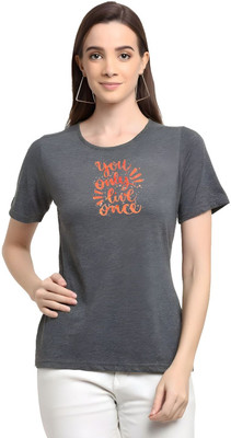 SZN Graphic Print Women Round Neck Grey T-Shirt
