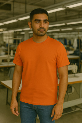 BUNEX Solid Men Round Neck Orange T-Shirt