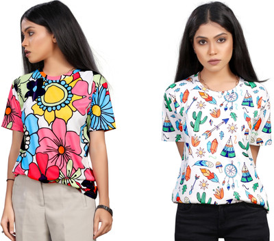 Apache Graphic Print Women Round Neck Multicolor T-Shirt